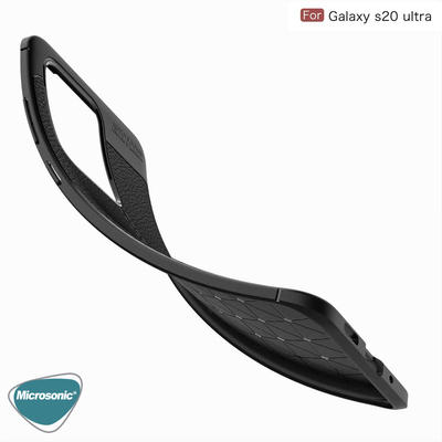 Microsonic Samsung Galaxy S20 Ultra Kılıf Deri Dokulu Silikon Siyah