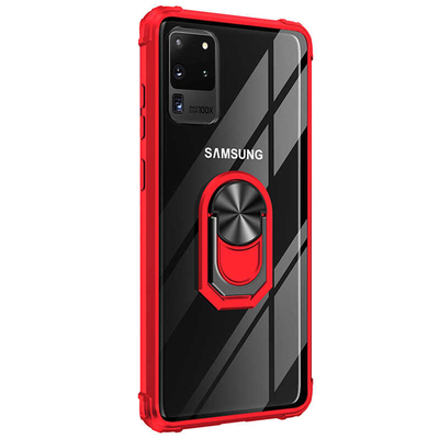 Microsonic Samsung Galaxy S20 Ultra Kılıf Grande Clear Ring Holder Kırmızı