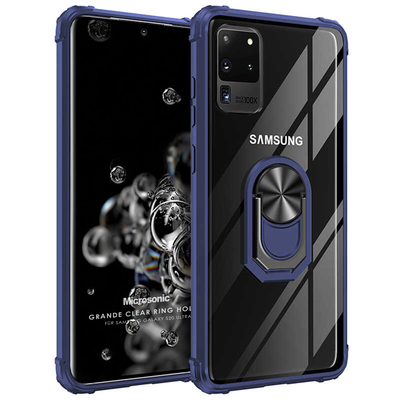Microsonic Samsung Galaxy S20 Ultra Kılıf Grande Clear Ring Holder Lacivert