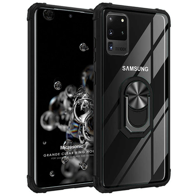 Microsonic Samsung Galaxy S20 Ultra Kılıf Grande Clear Ring Holder Siyah