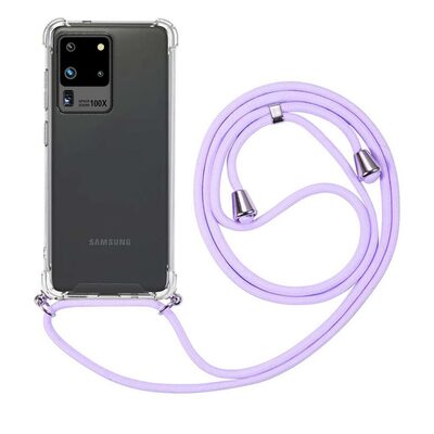 Microsonic Samsung Galaxy S20 Ultra Kılıf Neck Lanyard Lila