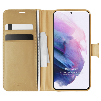 Microsonic Samsung Galaxy S21 Kılıf Delux Leather Wallet Gold