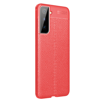 Microsonic Samsung Galaxy S21 Kılıf Deri Dokulu Silikon Kırmızı