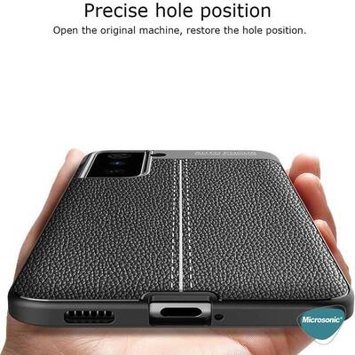 Microsonic Samsung Galaxy S21 FE Kılıf Deri Dokulu Silikon Lacivert