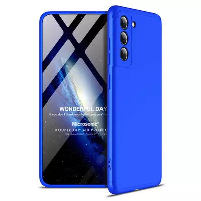 Microsonic Samsung Galaxy S21 FE Kılıf Double Dip 360 Protective Mavi