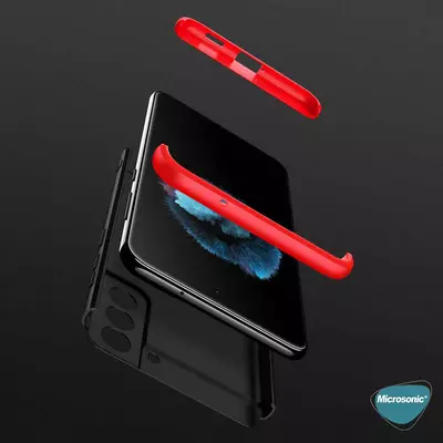 Microsonic Samsung Galaxy S21 FE Kılıf Double Dip 360 Protective Siyah Kırmızı