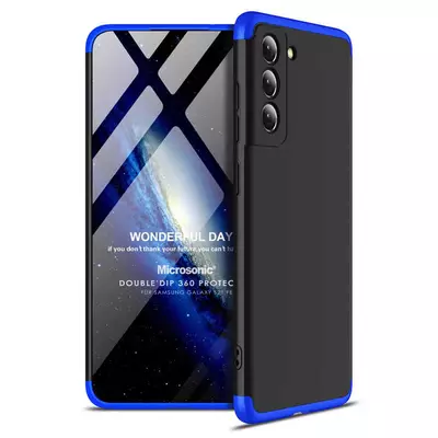Microsonic Samsung Galaxy S21 FE Kılıf Double Dip 360 Protective Siyah Mavi