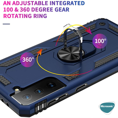 Microsonic Samsung Galaxy S21 FE Kılıf Military Ring Holder Lacivert