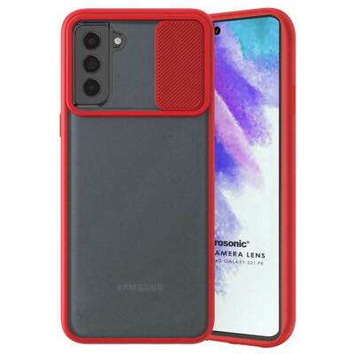 Microsonic Samsung Galaxy S21 FE Kılıf Slide Camera Lens Protection Kırmızı