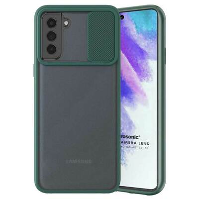 Microsonic Samsung Galaxy S21 FE Kılıf Slide Camera Lens Protection Koyu Yeşil