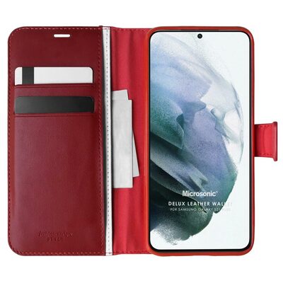 Microsonic Samsung Galaxy S21 Plus Kılıf Delux Leather Wallet Kırmızı