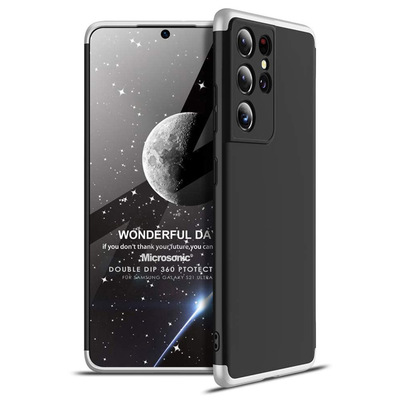 Microsonic Samsung Galaxy S21 Ultra Kılıf Double Dip 360 Protective AYS Siyah Gri