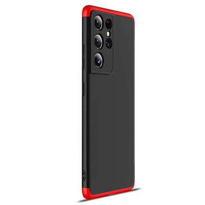 Microsonic Samsung Galaxy S21 Ultra Kılıf Double Dip 360 Protective AYS Siyah Kırmızı
