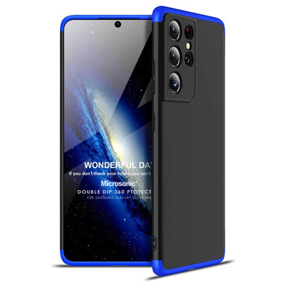 Microsonic Samsung Galaxy S21 Ultra Kılıf Double Dip 360 Protective AYS Siyah Mavi