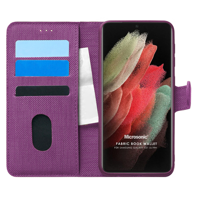 Microsonic Samsung Galaxy S21 Ultra Kılıf Fabric Book Wallet Mor