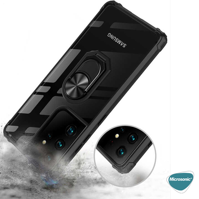 Microsonic Samsung Galaxy S21 Ultra Kılıf Grande Clear Ring Holder Lacivert