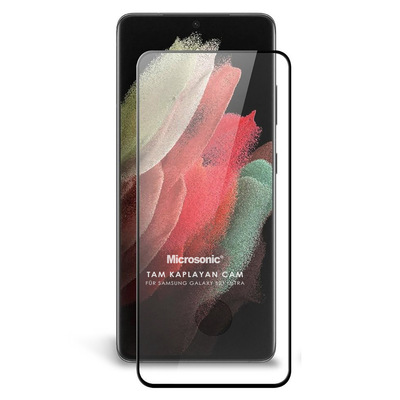 Microsonic Samsung Galaxy S21 Ultra Kavisli Temperli Cam Ekran Koruyucu Film Siyah
