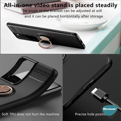Microsonic Samsung Galaxy S21 Ultra Kılıf Kickstand Ring Holder Siyah Rose
