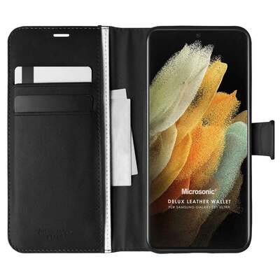 Microsonic Samsung Galaxy S21 Ultra Kılıf Delux Leather Wallet Siyah