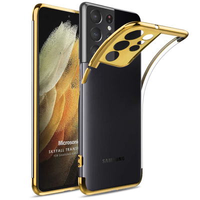 Microsonic Samsung Galaxy S21 Ultra Kılıf Skyfall Transparent Clear Gold