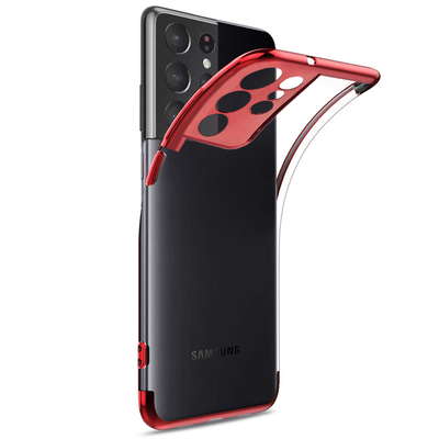 Microsonic Samsung Galaxy S21 Ultra Kılıf Skyfall Transparent Clear Kırmızı