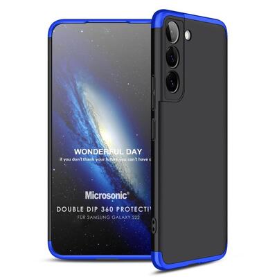 Microsonic Samsung Galaxy S22 Kılıf Double Dip 360 Protective AYS Siyah Mavi