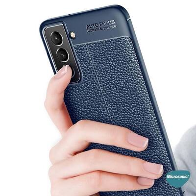 Microsonic Samsung Galaxy S22 Plus Kılıf Deri Dokulu Silikon Lacivert