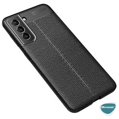 Microsonic Samsung Galaxy S22 Plus Kılıf Deri Dokulu Silikon Siyah