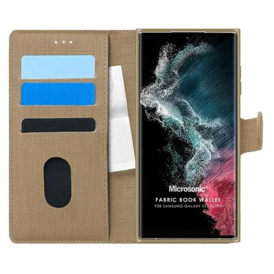 Microsonic Samsung Galaxy S22 Ultra Kılıf Fabric Book Wallet Gold