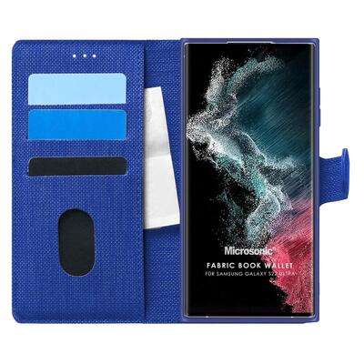 Microsonic Samsung Galaxy S22 Ultra Kılıf Fabric Book Wallet Lacivert