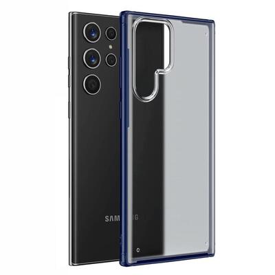 Microsonic Samsung Galaxy S22 Ultra Kılıf Frosted Frame Lacivert