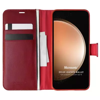 Microsonic Samsung Galaxy S23 FE Kılıf Delux Leather Wallet Kırmızı