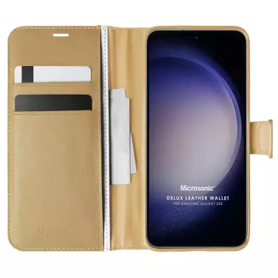 Microsonic Samsung Galaxy S23 Kılıf Delux Leather Wallet Gold