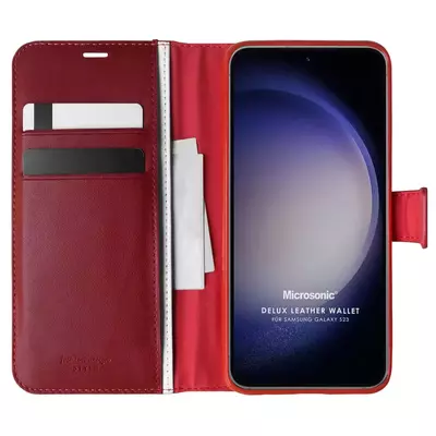 Microsonic Samsung Galaxy S23 Kılıf Delux Leather Wallet Kırmızı