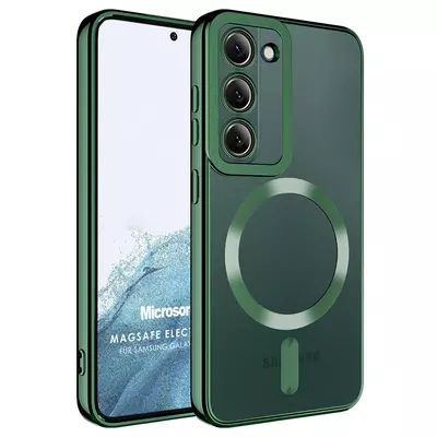 Microsonic Samsung Galaxy S23 Kılıf MagSafe Luxury Electroplate Koyu Yeşil