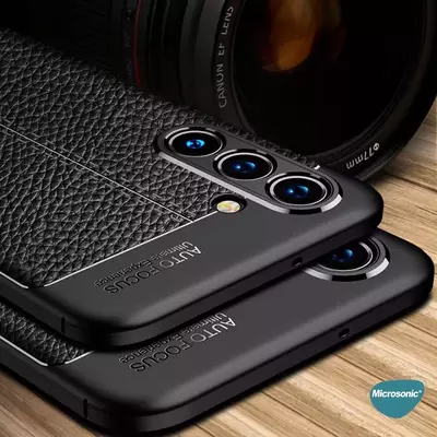 Microsonic Samsung Galaxy S23 Plus Kılıf Deri Dokulu Silikon Siyah