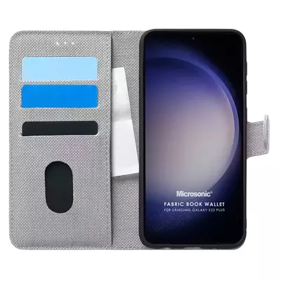 Microsonic Samsung Galaxy S23 Plus Kılıf Fabric Book Wallet Gri