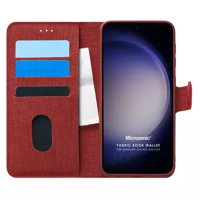Microsonic Samsung Galaxy S23 Plus Kılıf Fabric Book Wallet Kırmızı