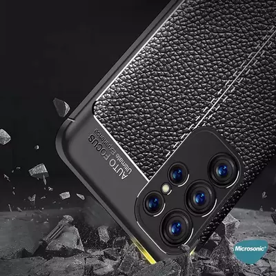Microsonic Samsung Galaxy S23 Ultra Kılıf Deri Dokulu Silikon Lacivert
