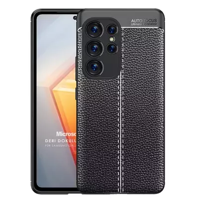 Microsonic Samsung Galaxy S23 Ultra Kılıf Deri Dokulu Silikon Siyah