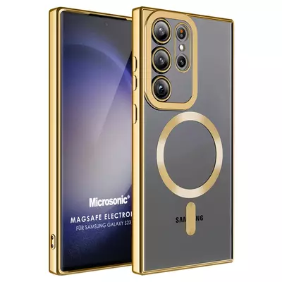 Microsonic Samsung Galaxy S23 Ultra Kılıf MagSafe Luxury Electroplate Gold