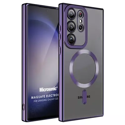 Microsonic Samsung Galaxy S23 Ultra Kılıf MagSafe Luxury Electroplate Mor