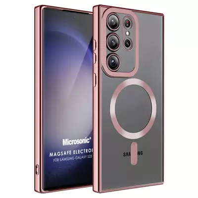 Microsonic Samsung Galaxy S23 Ultra Kılıf MagSafe Luxury Electroplate Rose Gold