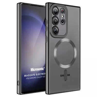 Microsonic Samsung Galaxy S23 Ultra Kılıf MagSafe Luxury Electroplate Siyah