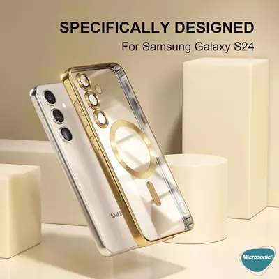 Microsonic Samsung Galaxy S24 Kılıf MagSafe Luxury Electroplate Gold