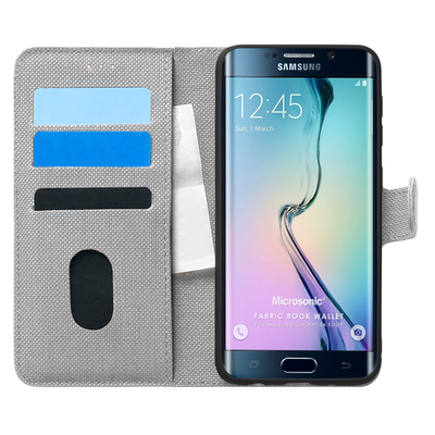 Microsonic Samsung Galaxy S6 Edge Kılıf Fabric Book Wallet Gri
