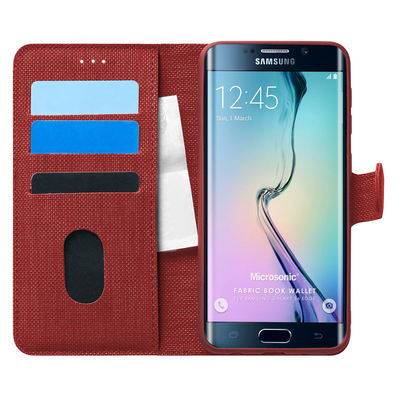 Microsonic Samsung Galaxy S6 Edge Kılıf Fabric Book Wallet Kırmızı