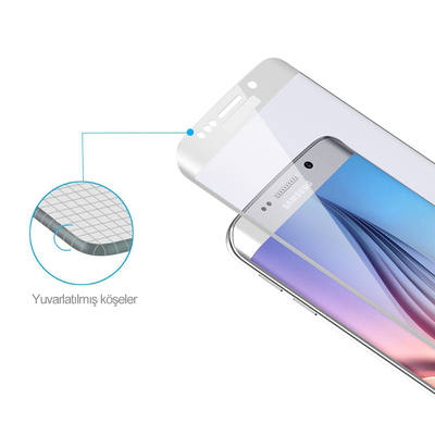 Microsonic Samsung Galaxy S6 Edge Kavisli Temperli Cam Ekran Koruyucu Film Beyaz