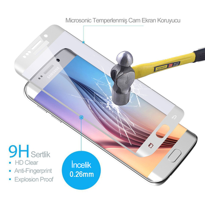 Microsonic Samsung Galaxy S6 Edge Kavisli Temperli Cam Ekran Koruyucu Film Beyaz