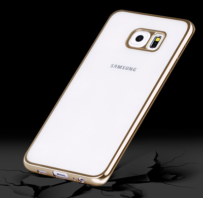 Microsonic Samsung Galaxy S6 Edge Kılıf Transparent Soft Metalik Görünümlü Gold